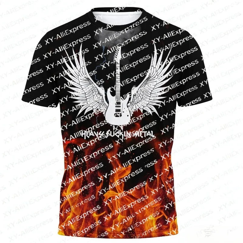 Men’s Rock Fan Short Sleeve Tee, Quick Dry & Breathable. Fiery Layered Graphic, Bold Vibe for Rock Music Fan Gatherings