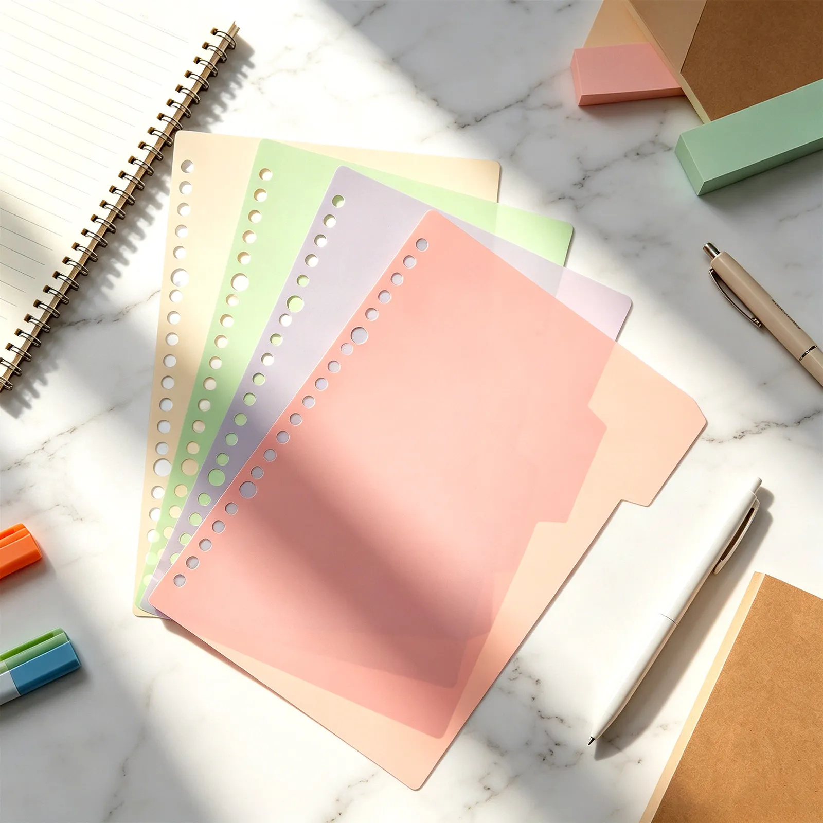 4Pcs PP Binder Dividers Pastel Pink Multi Subject Folder Water Resistant Tabs Organizers for School Office Index Card Dividers