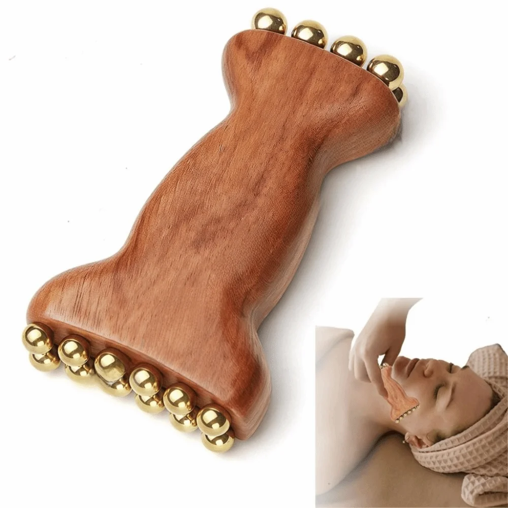 

Brass Facial Massage Roller 20-Bead Sandalwood Facial Fascia Lifting Tool Facial Massager