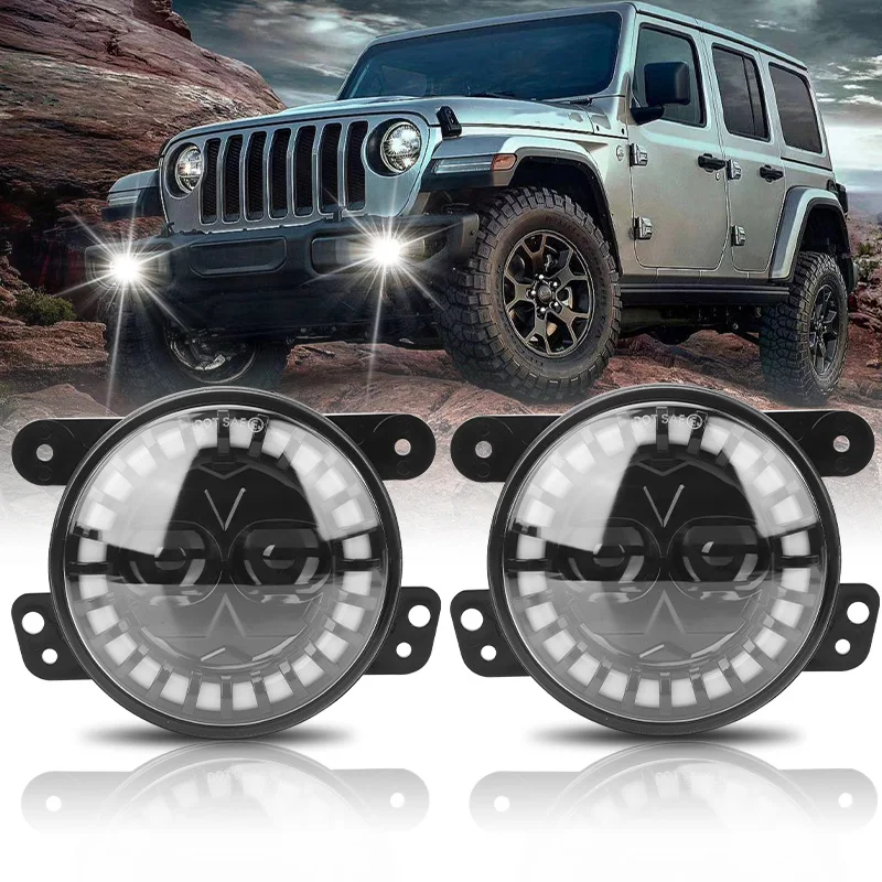 

4-дюймовый передний бампер, светодиодный противотуманный фонарь для Jeep Wrangler JK Grand Cherokee Off-Road 4X4, белое янтарное кольцо Halo, DRL, лампа «ангельские глазки», 30 Вт