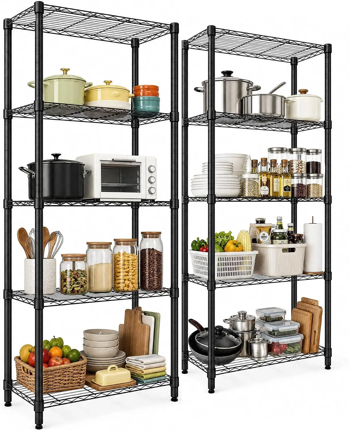 Garvee Metal Storage Shelves 5-Shelf Adjustable Wire Shelving Unit 2 Pack Adjustable Floor Height Electroplating Rust Prevention 200 lbs Weight Capacity for Pantry Kitchen Garage Laundry