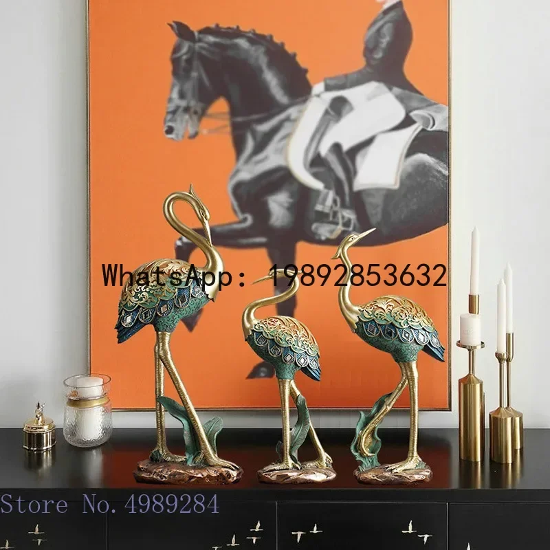 

A1 Resin animal sculpture Painted Crane bird Simulation animal statue crafts ornaments Golden relief Handmade Home Decoration