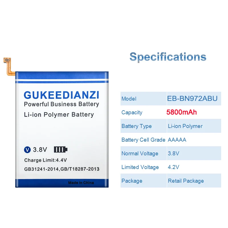 EB-BN972ABU Mobile Phone Battery For Samsung Galaxy Note 10+ Note10Plus SM-N975F SM-N975DS 5800mAh High Capacity