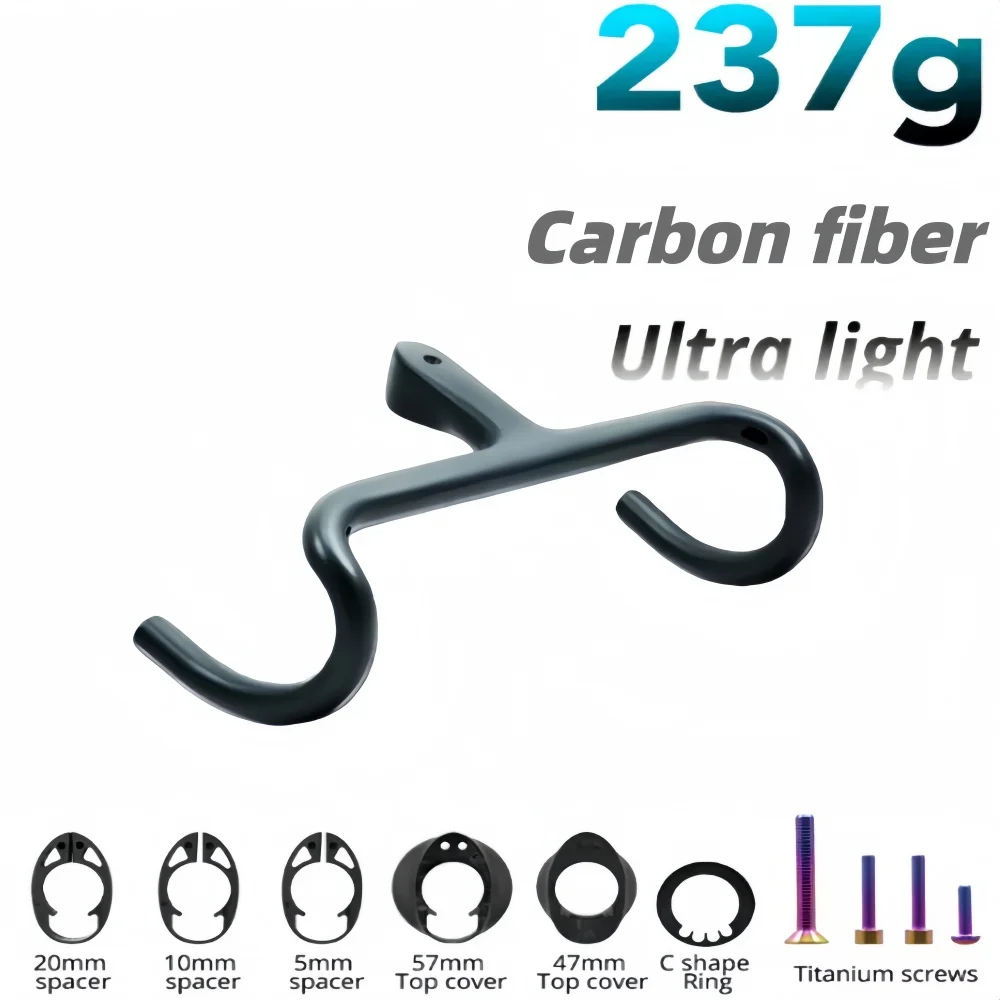 Leichter Carbonfaser-Rennradlenker 237g Vollständig interne Kabelführung 74/125mm 28,6mm Durchmesser 360-440mm mit Halterung