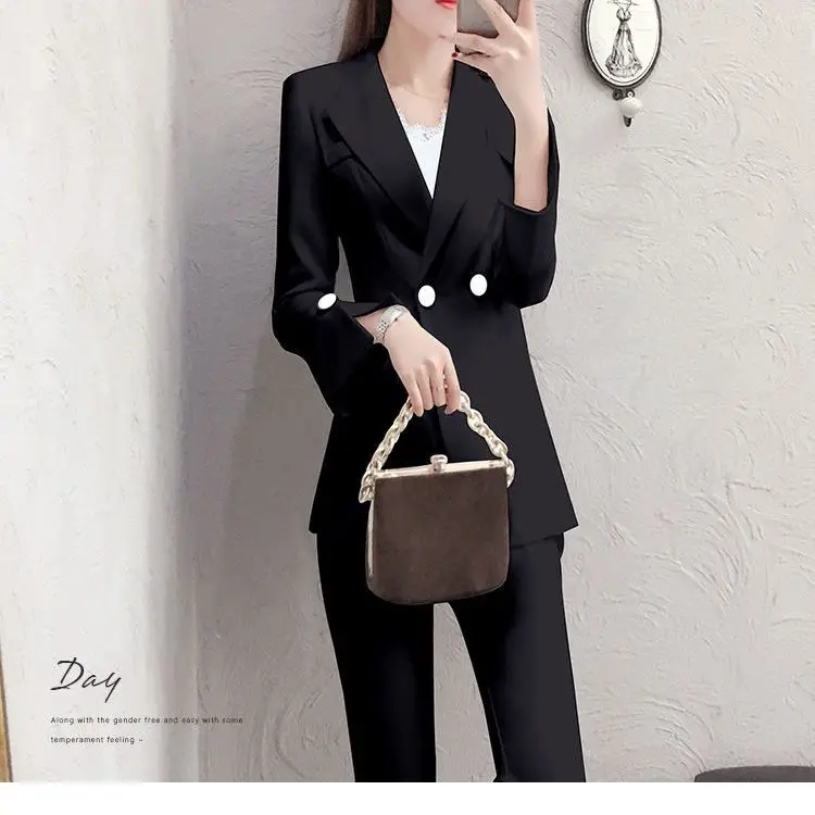 Primavera nova moda coreana fino ajuste jaqueta casaco moda alargamento calças duas peças elegantes calças femininas terno blazer outfits