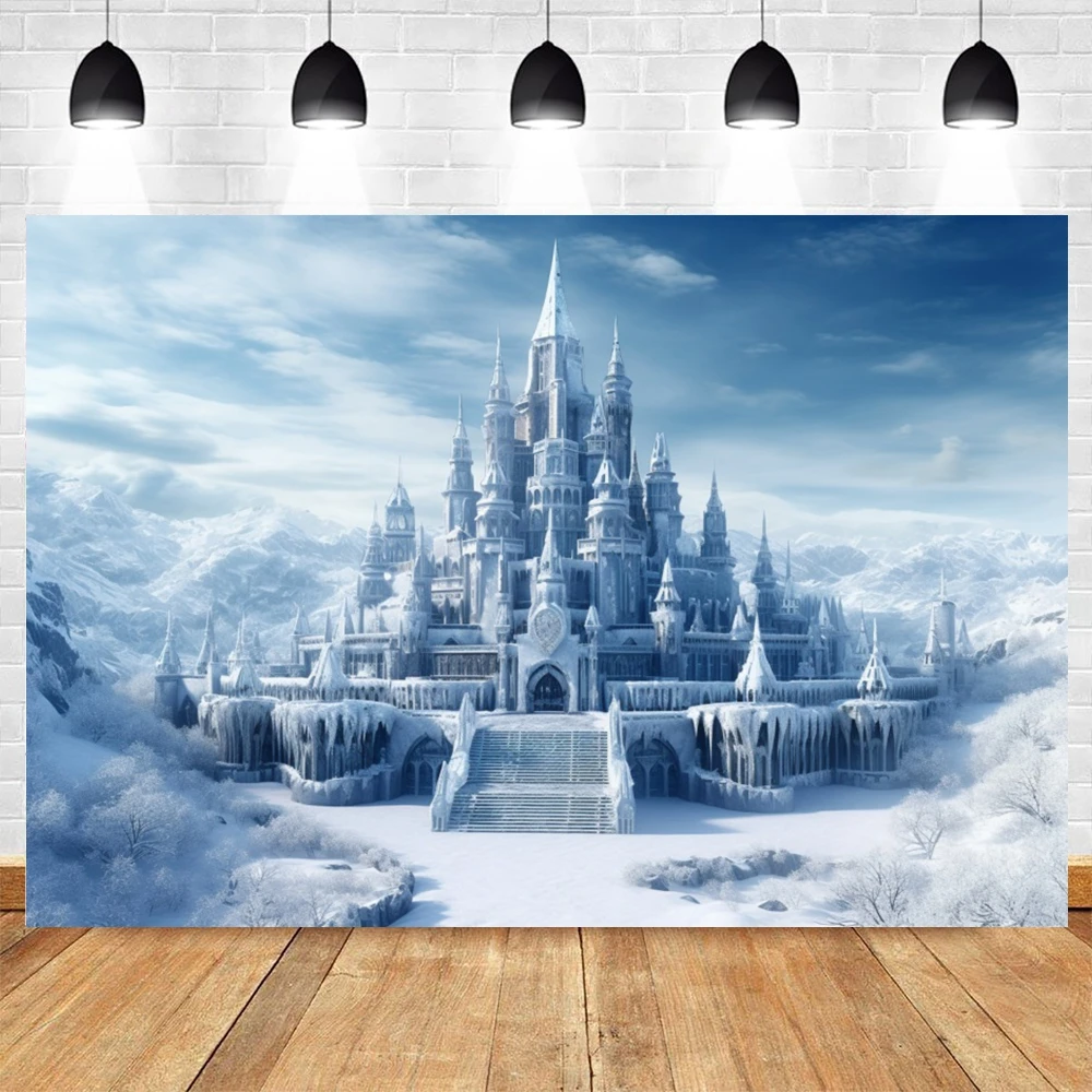 Winter Ice Castle Photography Backdrop Snowy Frozen Wonderland Forest Portrait Background Baby Kids Christmas Photo Studio Props