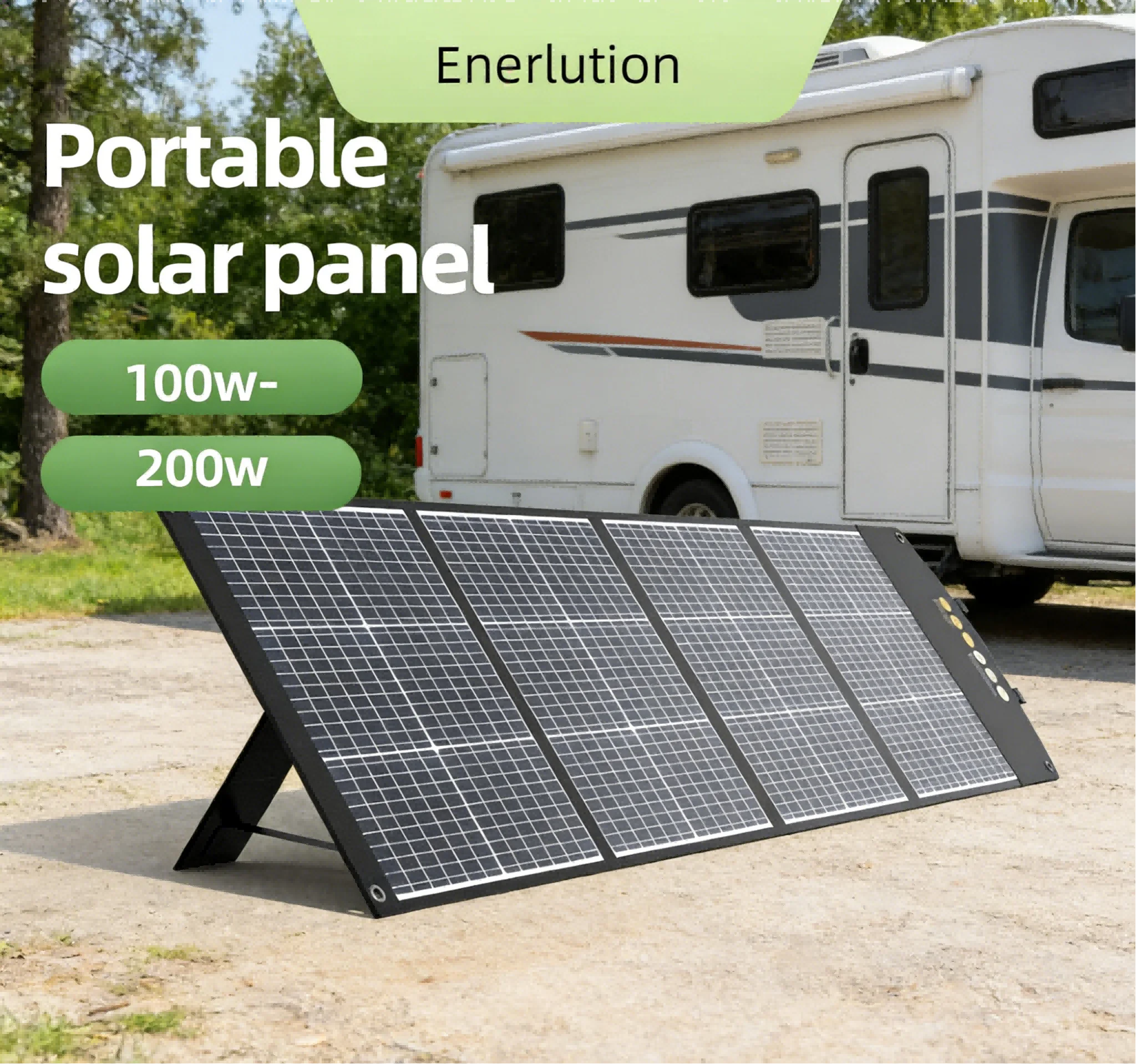 Panel Solar Plegable Resistente de 200W, Celdas Monocristalinas Totalmente Negras, Impermeable IP67, para Camping y Autocaravanas