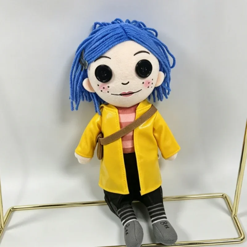 Coraline Movie Fan Merch Plush Doll Button Eyes Yellow Raincoat Stuffed Figure Collectible For Horror Cosplay Lovers Gift