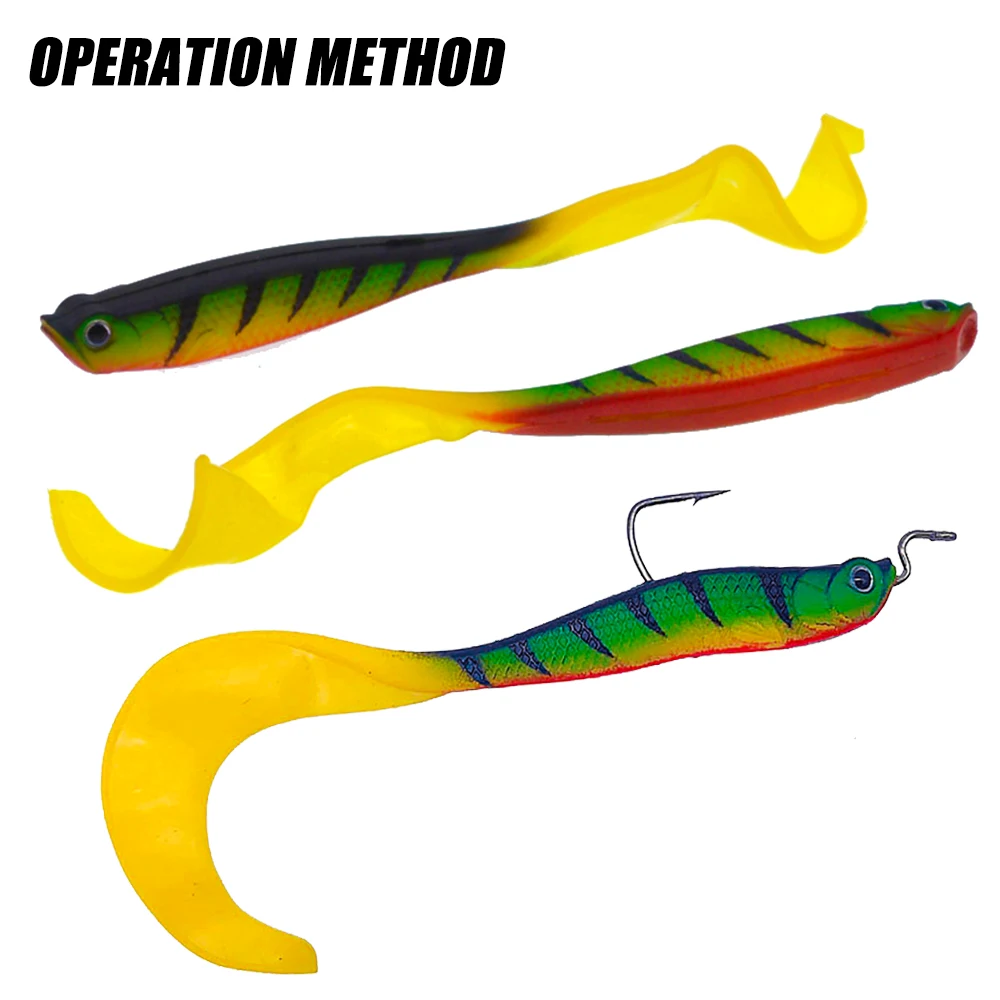 4pcs/lot Soft Worm Baits, Long Tail Bass Baits, Lifelike Fishing Lure 4PCS Jigging Wobblers Fishing Lure 12.5cm 55g Shad T-tail