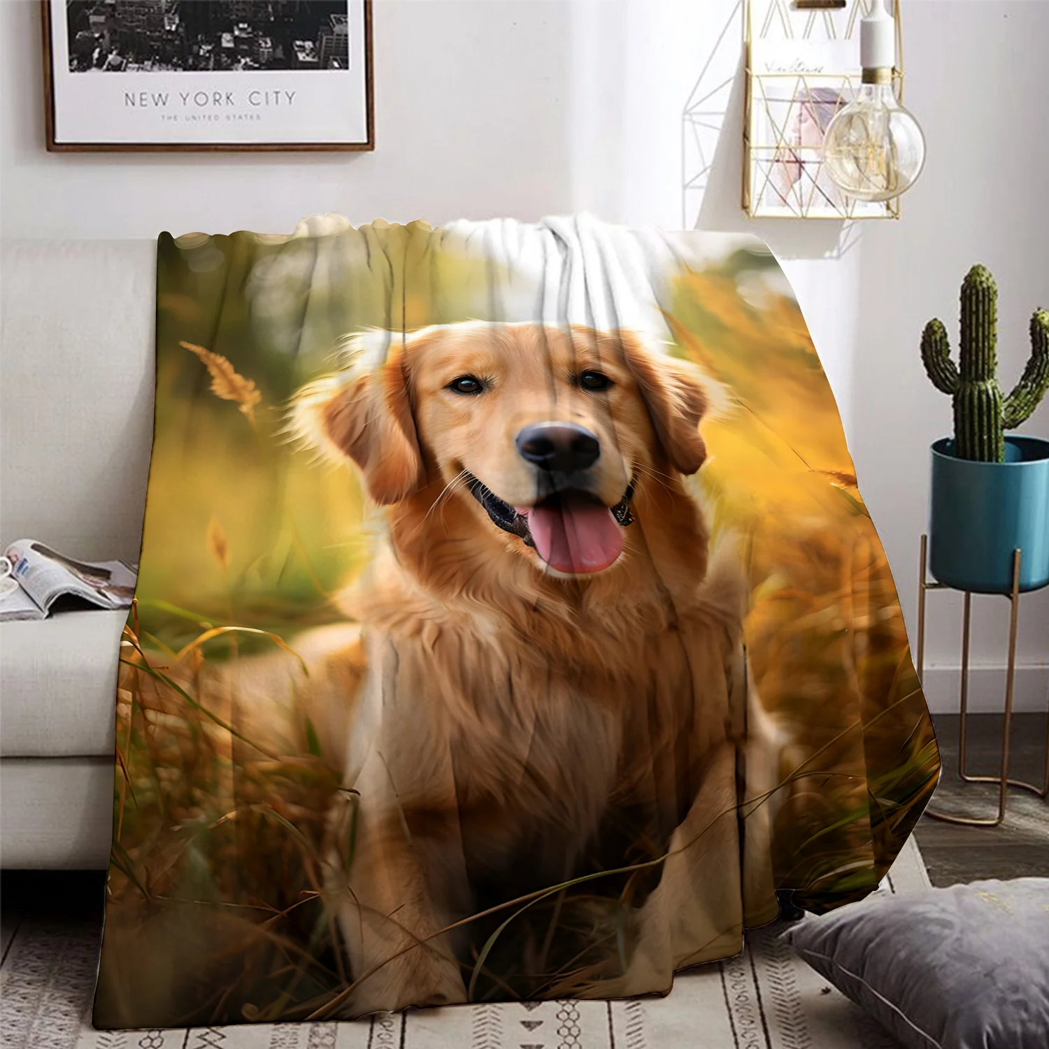 Golden Retriever Dog Blanket Ultra-Soft 100% Polyester Flannel, Throw for Sofa, Camping & Home Decor