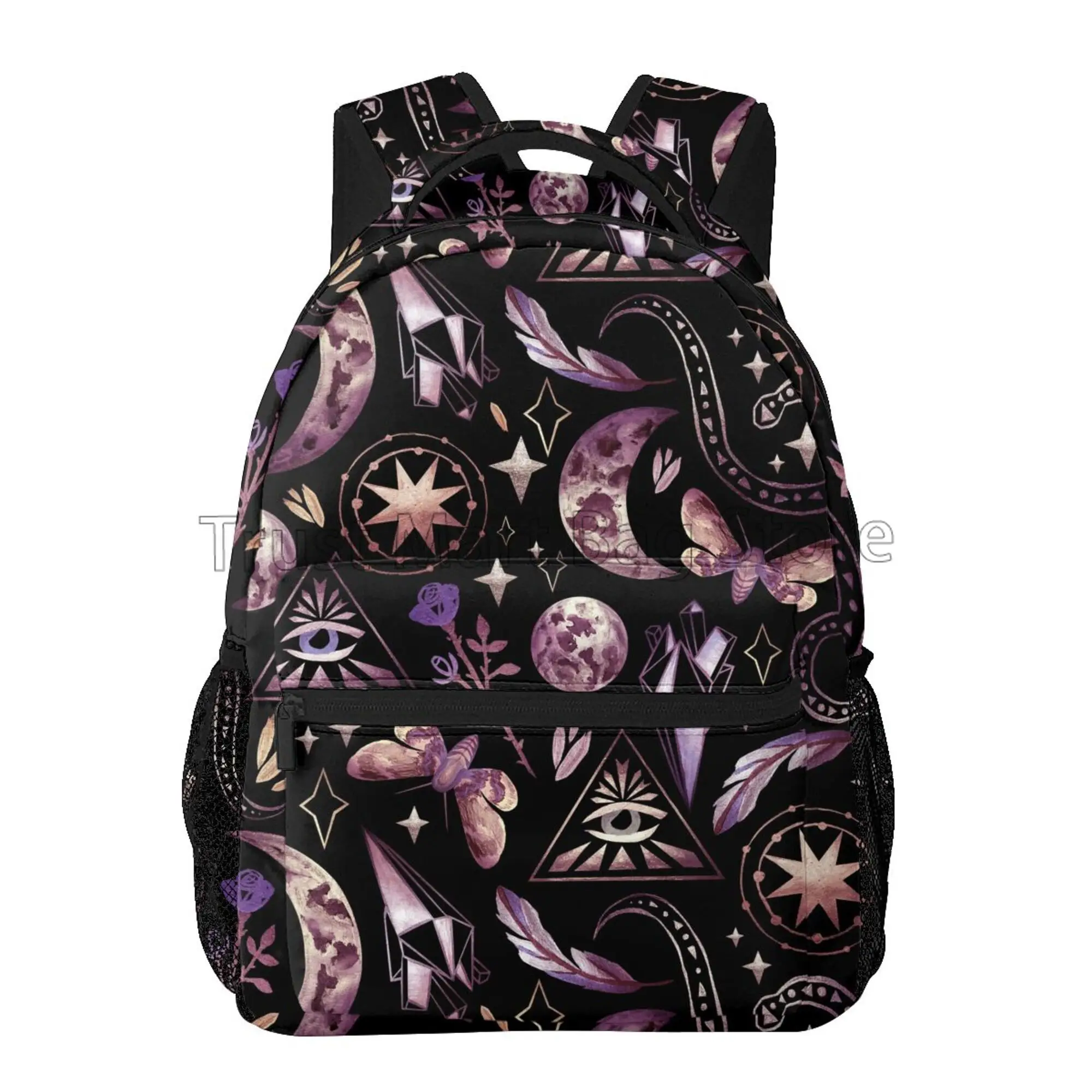 School Backpack Tarot Moon Butterfly Magic Goth Student Bookbag Durable Casual Daypack College Lightweight Hiking Travel Bag