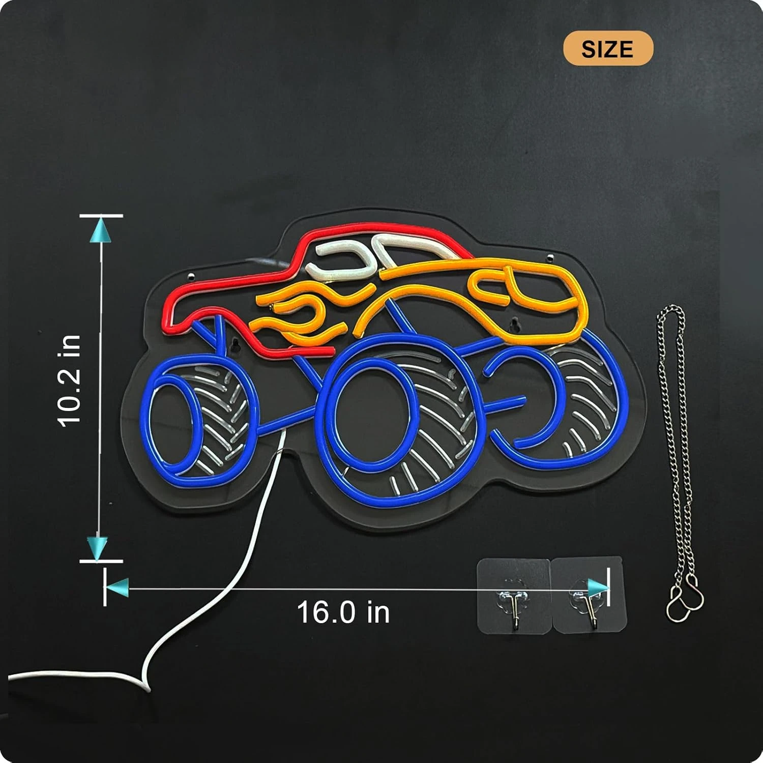 علامة نيون Monster Truck USB ضوء نيون قابل للتعتيم لعيد الميلاد للأطفال والأولاد وغرفة اللعب ديكور نيون فني هدية عيد ميلاد #5