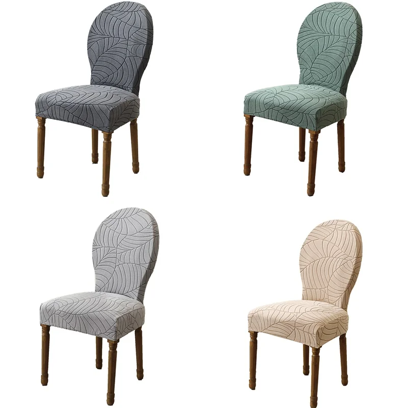 1Pc Leaves Jacquard Dining Chair Cover Round Back Elastic Chair Slipcover Chairs Seat Protector for Kitchen Home Wedding