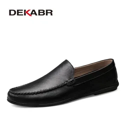 DEKABR włoskie męskie buty Casual Luxury Brand letnie męskie mokasyny Split mokasyny skórzane wygodne oddychające buty Slip On Boat