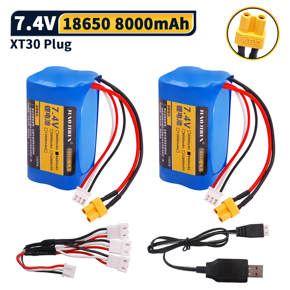 

18650 8000mAh 7.4VLi-ion battery with XT30 plug for HUINA 1583 580 550 582 1/14 RC Electric Construction Excavator accessories