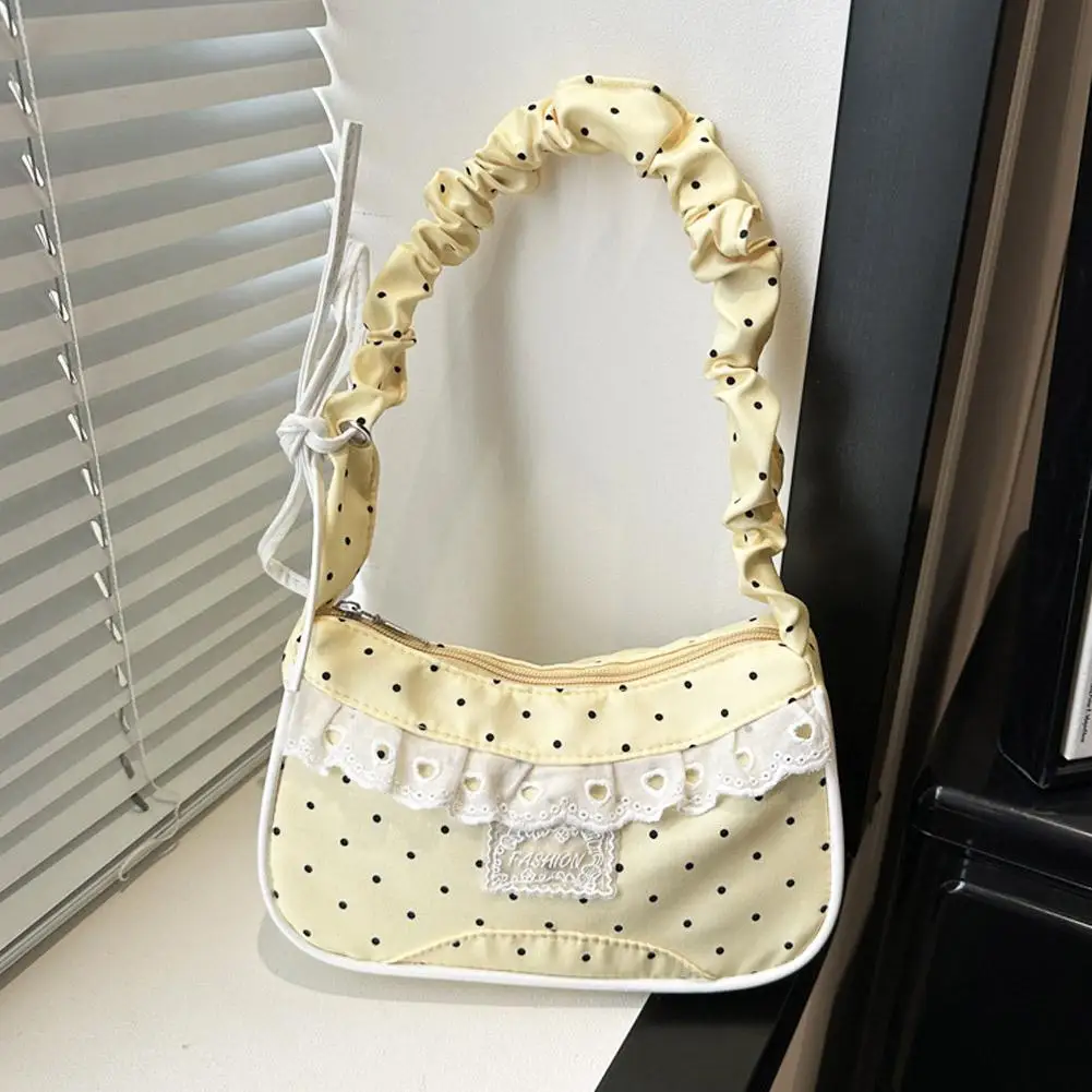Niedliche Spitzen-Schultertasche mit Tupfenmuster, Süße Unterarmtasche mit Schleife, Y2k Mode, Lässige Umhängetasche, Crossbody-Tasche – Detail 19