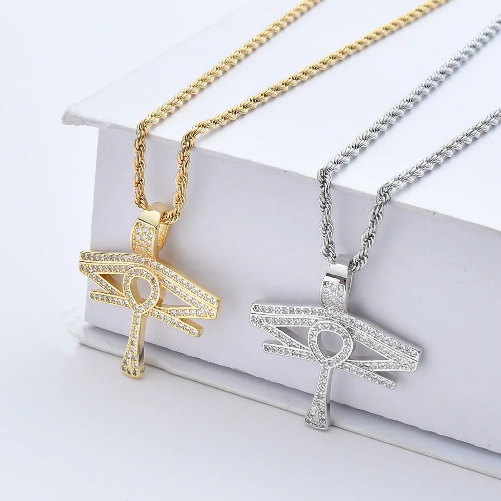 

Ожерелье с подвеской в виде креста Evil King True Eye Ankh в стиле хип-хоп, рэп, латунь, циркон, аксессуар унисекс