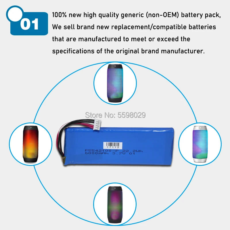 3.7V 6000mAh Polymer Battery for JBL Pulse 2 Pulse 3 Wireless Bluetooth Waterproof Speaker Battery P5542100-P 5542110P