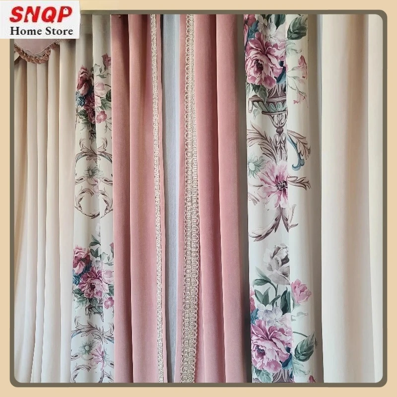Light Luxury High-end Velvet Curtains for Living Room Bedroom European-style Pink American Villa Luxury Romantic Princess Style