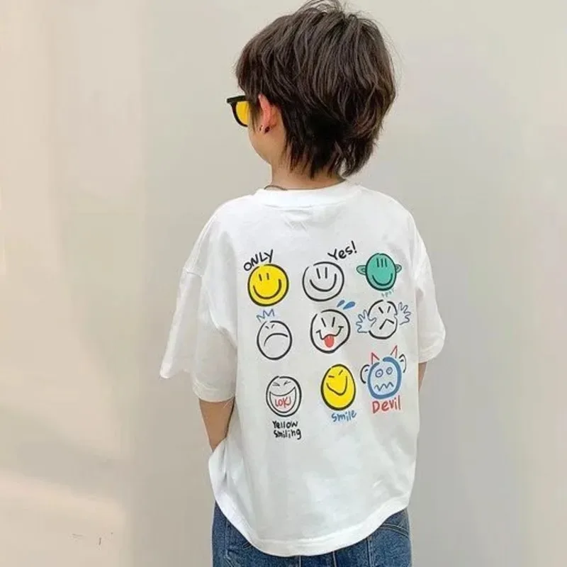 Camiseta de manga corta Simple para niños y niñas, camiseta versátil informal de algodón, Top de moda de verano, novedad de 2024