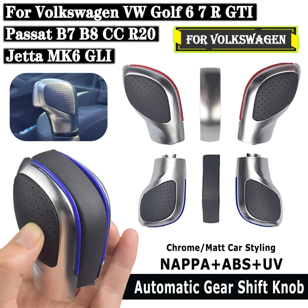 Chrome Matt With Leather Shift Knob Gear Side Cover For VW Golf 6 7 R GTI Passat B7 B8 CC R20 Jetta MK6 GLI