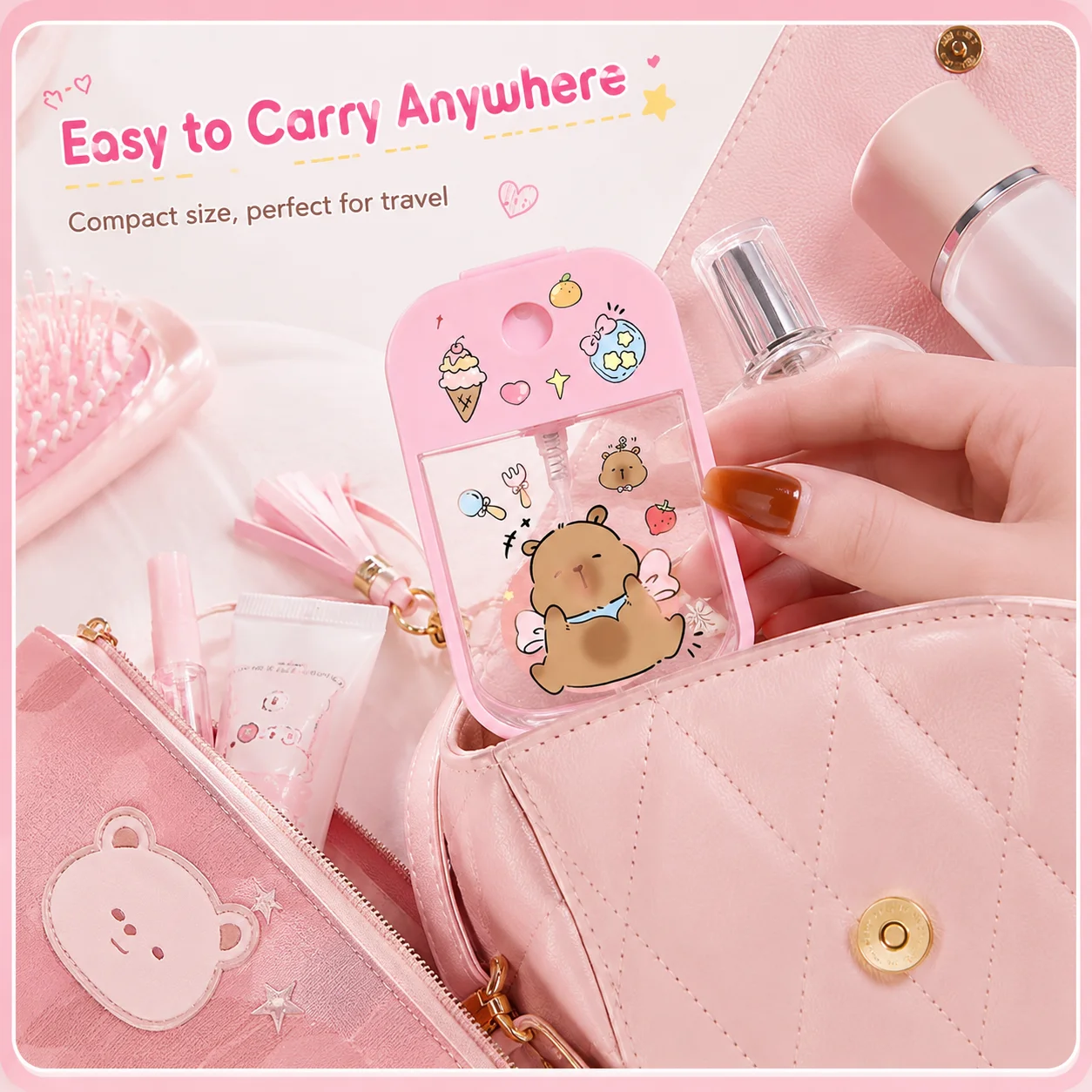Fine Mist Spray Bottle Portable Refillable Pink Bear Facial Sprayer for Makeup Skincare Travel Women Girls Beauty Essential Gift - view 5