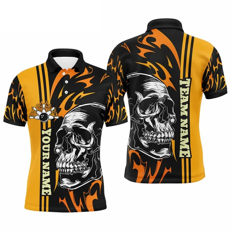 

Bowling Skeleton Pattern Polo Shirt For Men Customized 3D Print Short Sleeves Summer Casual Street Button Tees Lapel Tops Shirts