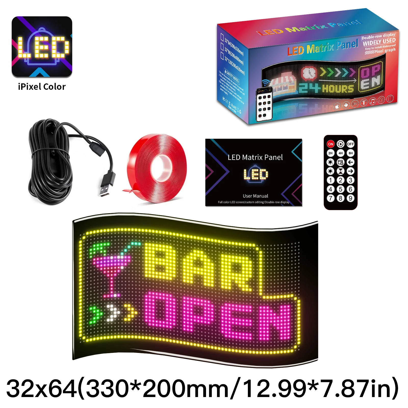32*64 تصميم مجاني قابل للبرمجة APP التحكم Led اسم الشعار تسجيل لوحات مصفوفة Led مرنة الإعلان شاشة Led للإعلان