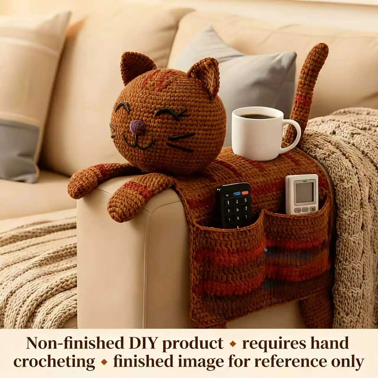 Cat Sofa Armrest Bag Crochet Material Kit - Creative DIY Crochet Set with High-Definition Tutorial Beginner-Friendly Includes Hook Needle Colorful Yarn Accessories Ideal Gift for Friends Birthday Christmas Easter Thanksgiving