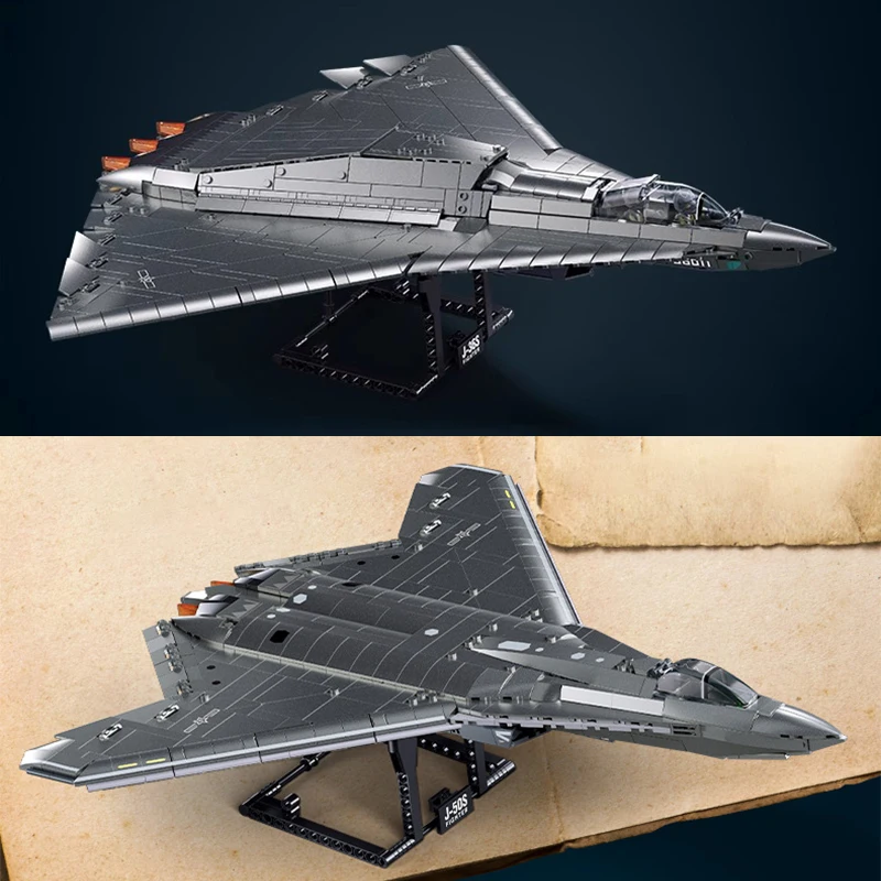 Military Model Bricks Toys Chinese Stealth Fighter J-36/J-50S Plane Building Blocks Simulated Metal Coating Compatible With LEGO