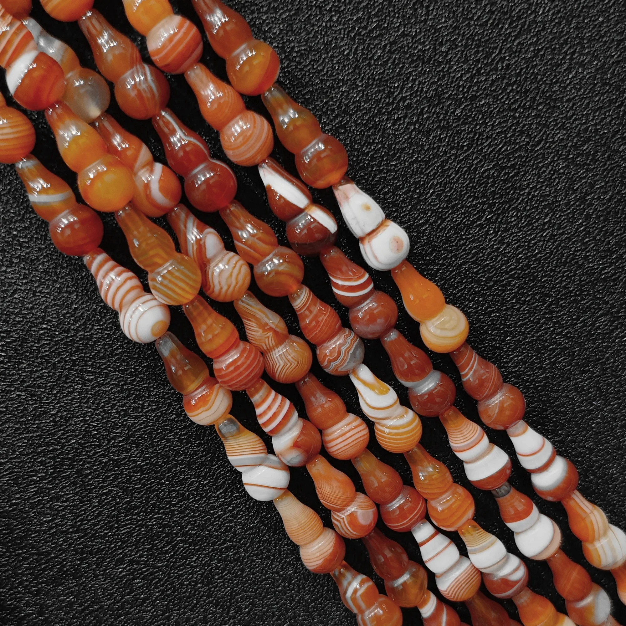 Red Agate Gourd Beads Wholesale, 16x8mm Color-Optimized Banded Agate Wu Lou Loose Strand Approx. 22 Beads for Jewelry Design