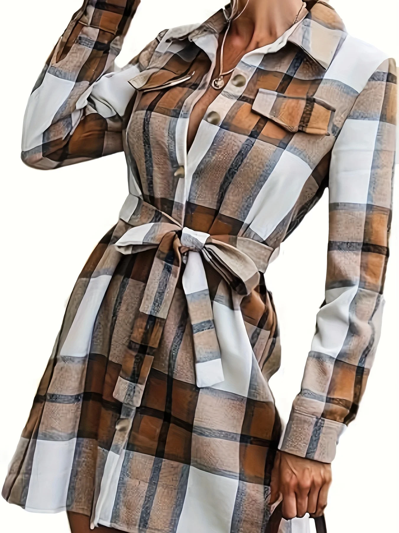 

Plus-size Women's Stylish Collared Coat. Classic Plaid Pattern, versatile for daily commute, workplace, shopping 1-5XL.