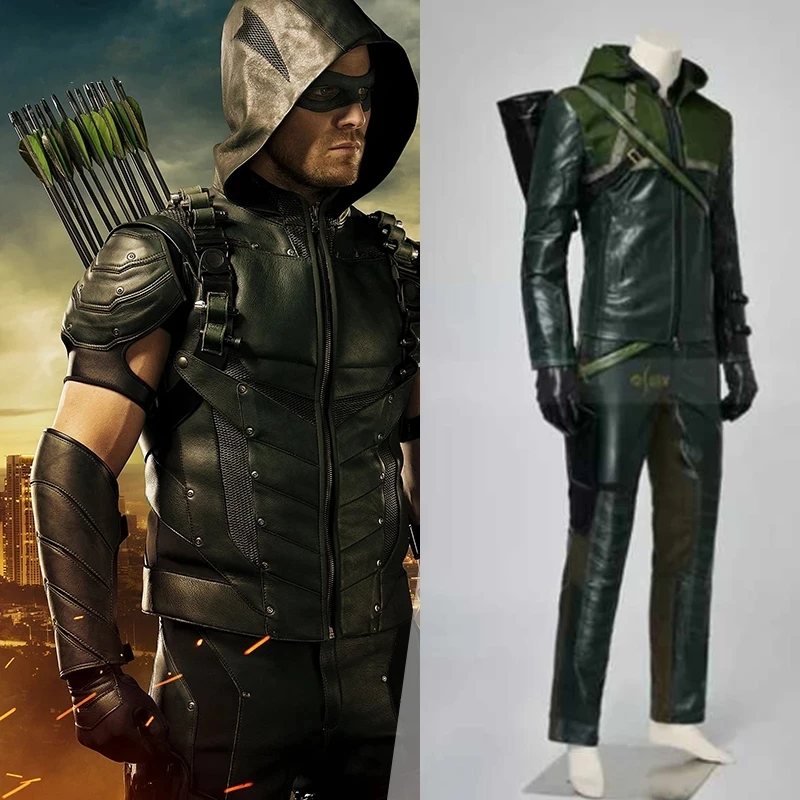 Costume de Cosplay complet en cuir pour homme, accessoire de fête d'halloween, avec une flèche verte, olive, film Q4