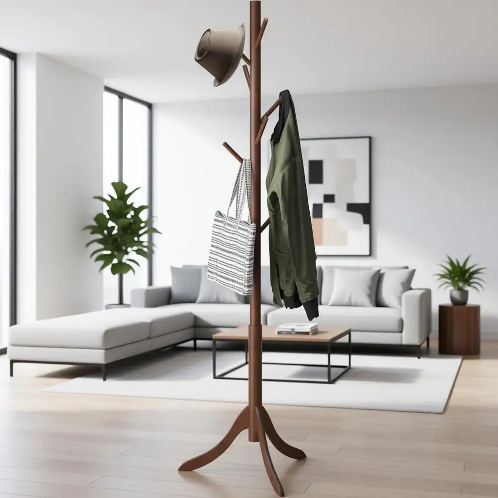 

Вешалка-стойка из бамбука с 8 крючками для прихожей, коридора и спальни - Органайзер для шляп и сумок