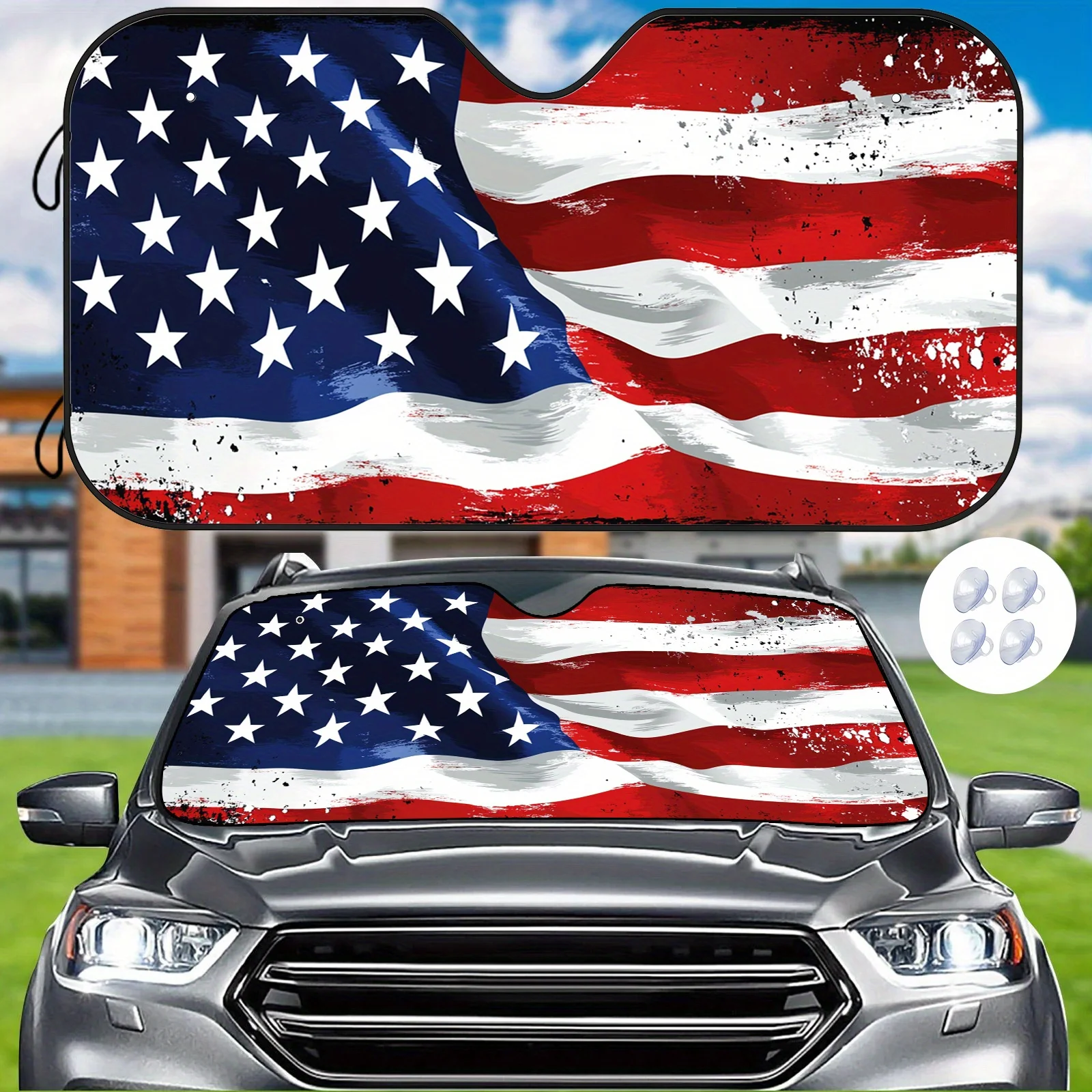 

1pc American Flag Patriotic Car Sunshade - Fit Heat Insulation & Scratch-Resistant UV Protection With Stars & Stripes Design For