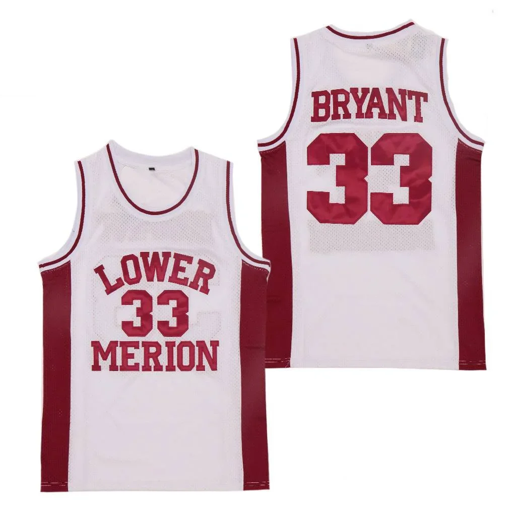 Basketball jerseys Lower Merion 33 Kobe Bryant High ScHool Jersey Sewing Embroidery Outdoor sportswear Hip Hop Movie Red White