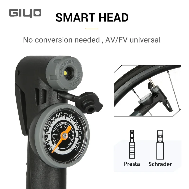 GIYO 120PSI Bicycle Tire Pump Mini Portable Hand Pump With 1.5 inch Gauge Schrader Presta Valve Mountain Road Bike Air Inflator