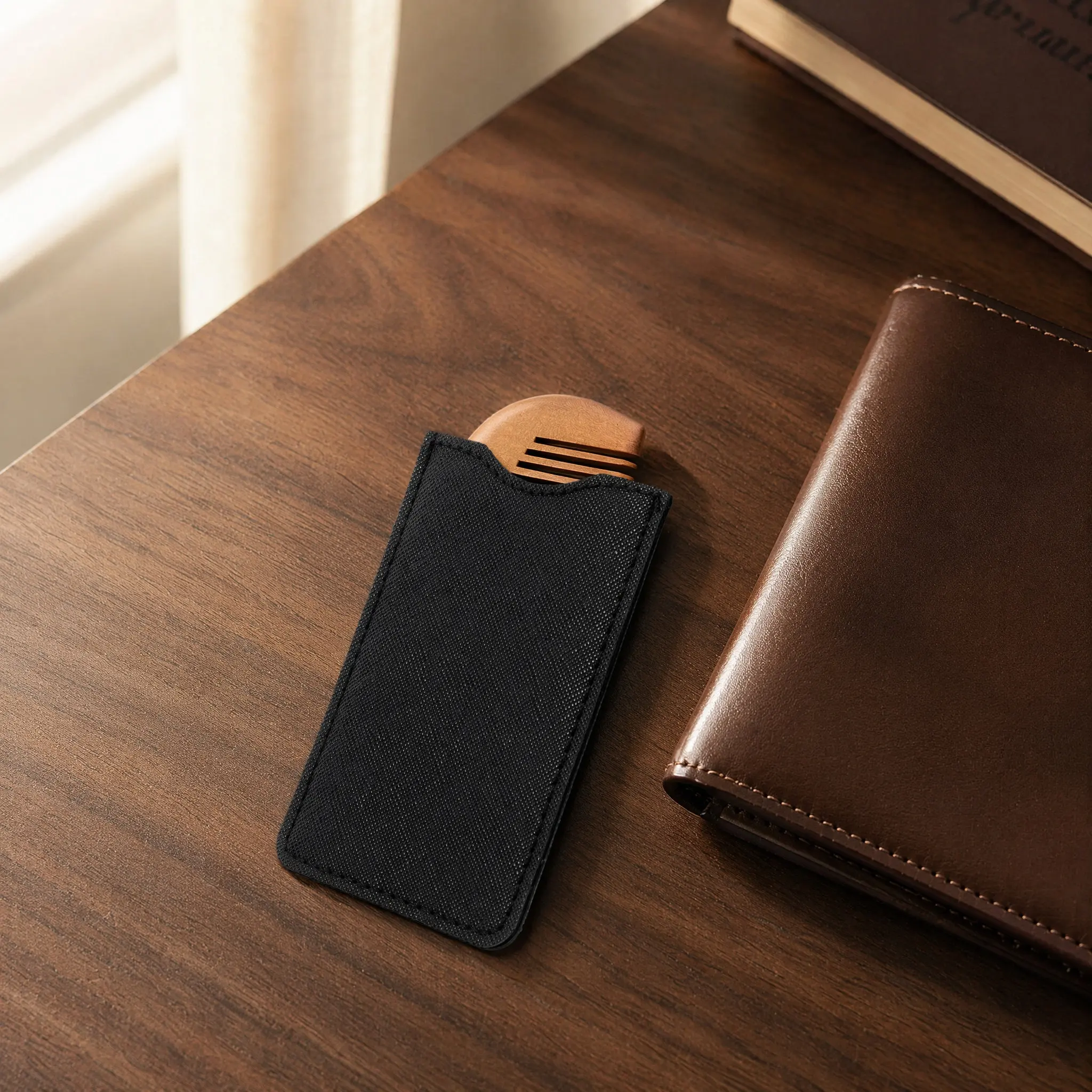 5 Pcs Comb Storage Travel Case Soft Short Holders Organizer Pouch Black PU Sleeve