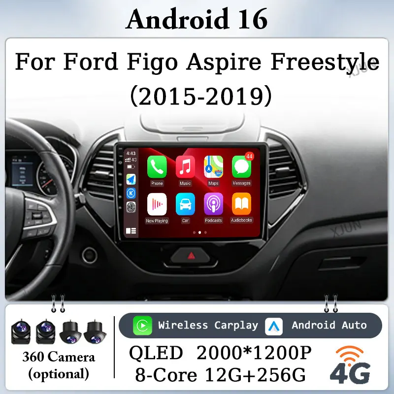 For Ford Figo Aspire Freestyle 2015‑2019 9 Inch Android 16 Car Stereo GPS Navi WiFi BT Carplay Android‑Auto Multimedia Head Unit