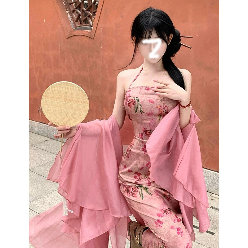 

Show figure new Chinese neck dress women's new national style floral beautiful small skirt two-piece set