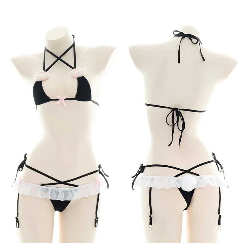 

❤2026★ Anime Cute Cat Paw Bra Set Underwear Halter Bandage Lingerie Set Cat Girl Cosplay Costume Underwear Womens Bra and Panty❤