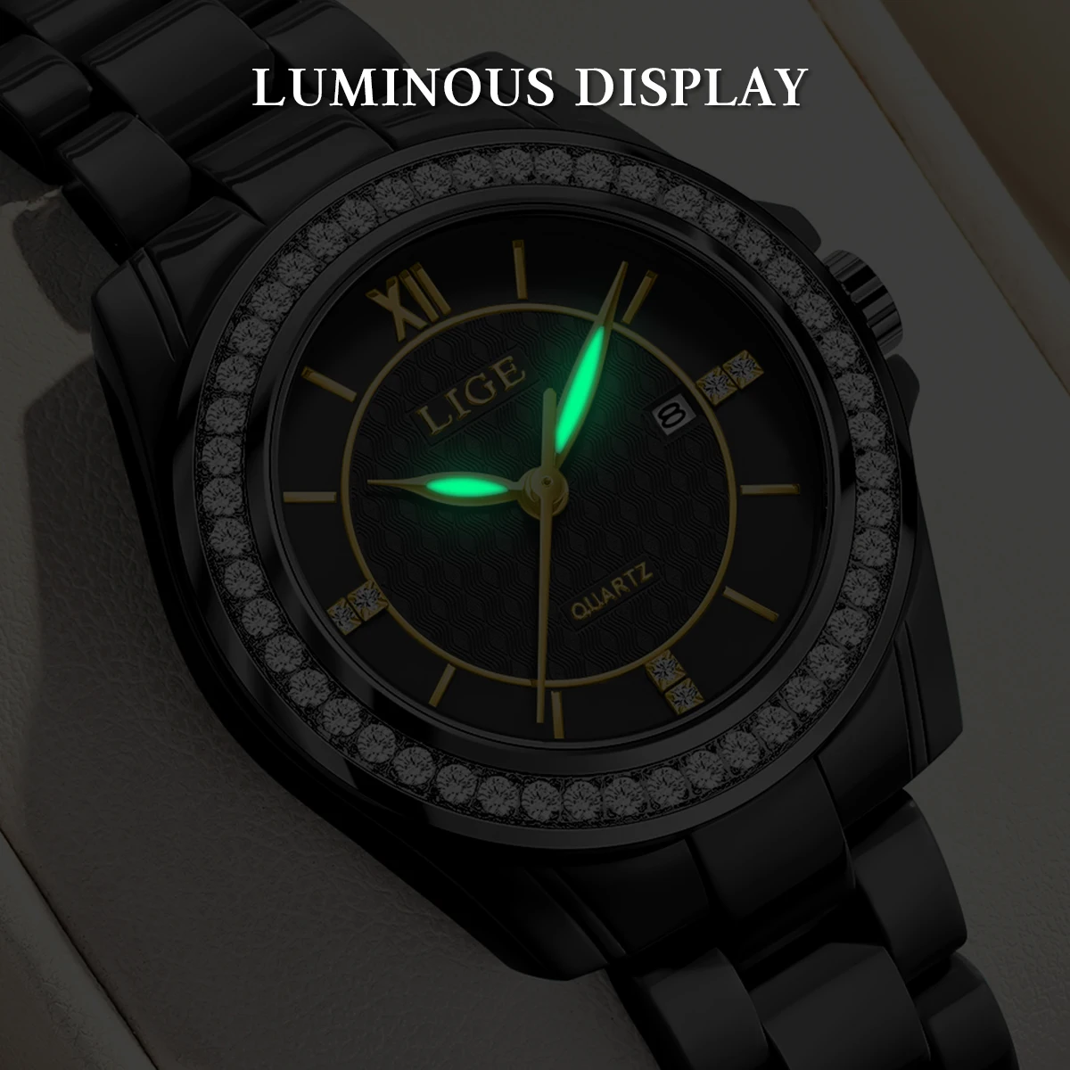 LIGE mode luxe montre étanche pour femmes Date lumineuse bracelet en acier inoxydable Quartz femmes dames montres Reloj Mujer