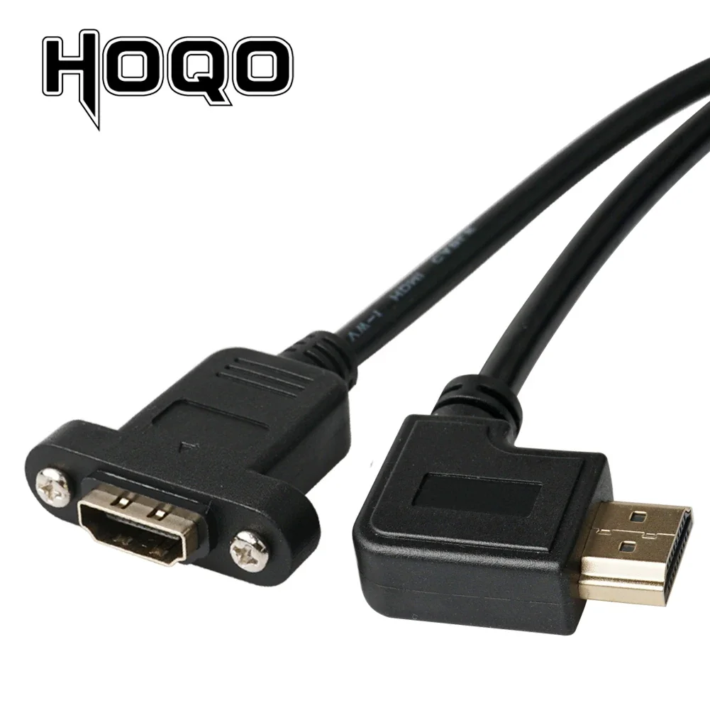 HDMI-compatible 90 Degree Right Angle HDMI Panel Mount socket Extension Cable Screw HDMI Female to Male Panel Connector Cord