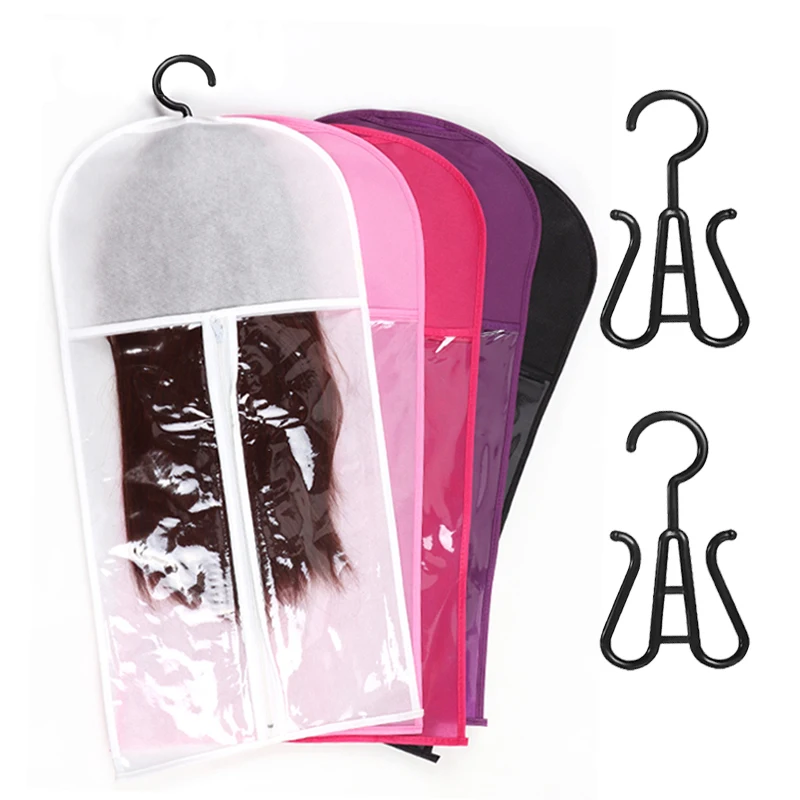 

Anti Dust Hair Package Wig Bag With Hanger For Hair Extensions Storage Bags With Plastic Holder Hair Packaging Bags