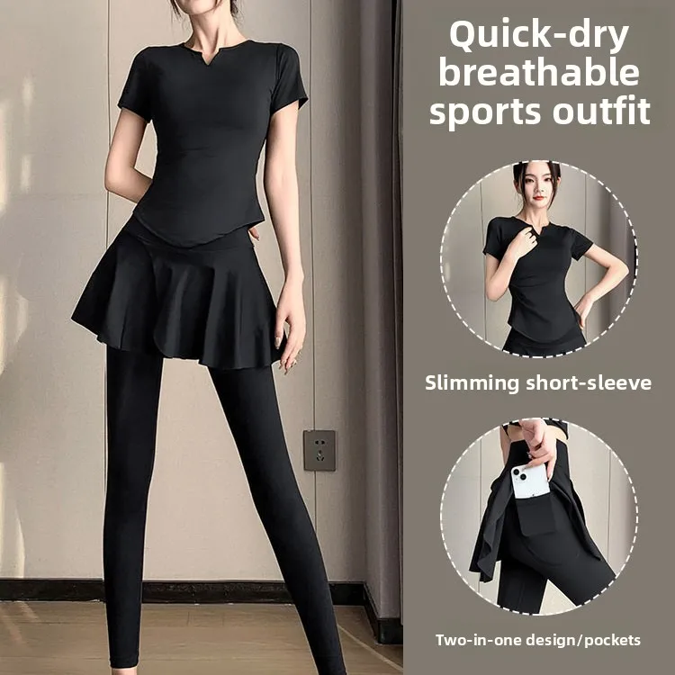 

Женский комплект для йоги и фитнеса: быстросохнущие спортивные шорты и юбка-брюки для бадминтона, V-образный вырез, комплект из двух предметов, осень 2025