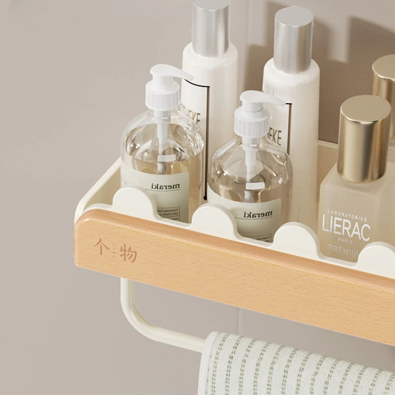 Japanese Style Washbasin Organizer-Wall-Mounted Drill-Free High Aesthetic Bathroom Cream Storage Rack Sleek Design