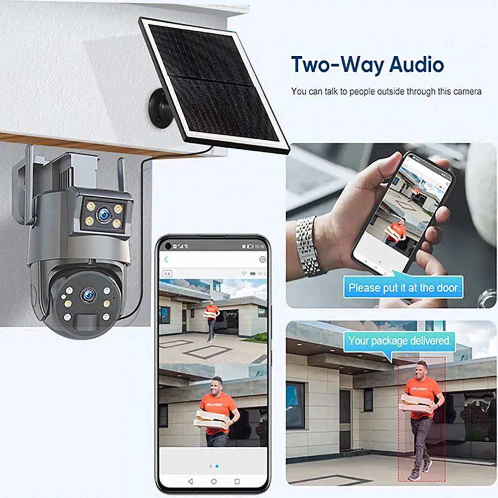 PEGATAH 5MP Security Cameras UBOX 4G SIM Card Dual Screen Solar Camera Outdoor WiFi PTZ 4K Dual Lens Human Auto Tracking Camera