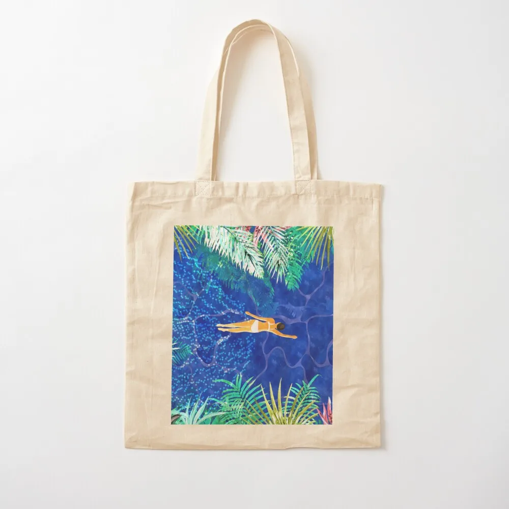 

Tropical Jungle Pool Forest Pop of Color Botanical Travel Wild Plants Eclectic Watercolor Swim Tote Bag