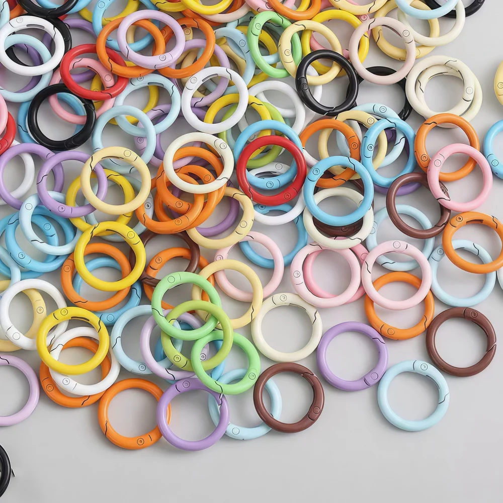 50pcs/lot Colorful Spring Clasps Openable Round Carabiner Keychain Bag Clips Hook Dog Chain Buckles Connector For DIY Jewelry