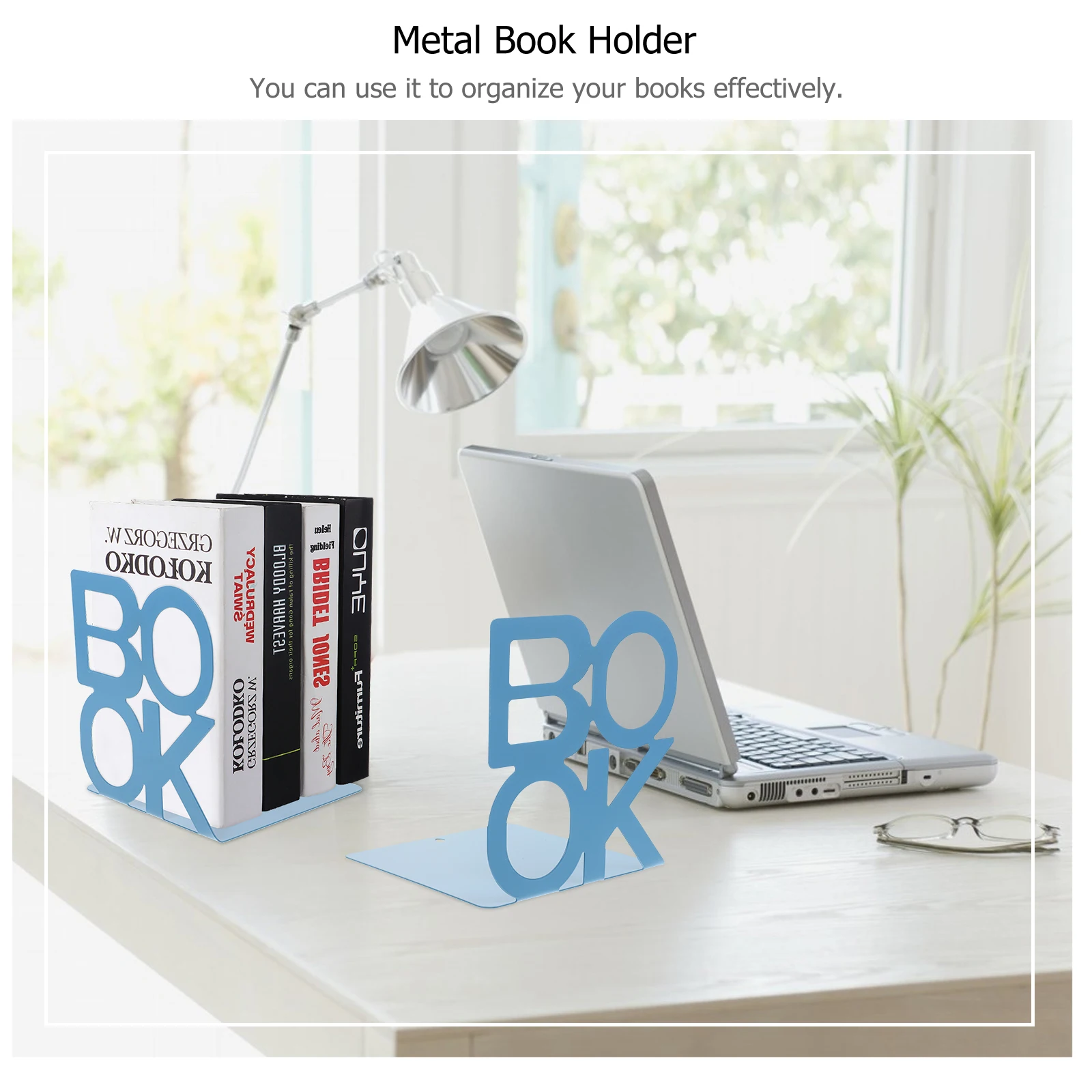 

2pcs Metal Bookends Set of Novel Holders Letter Shape St Shelves Decorative Non Slip Books ganization Study Office